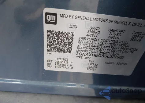 2025 Chevrolet Equinox Fwd Lt z USA, uszkodzony, nr VIN 3GNAXHEG8SL221962